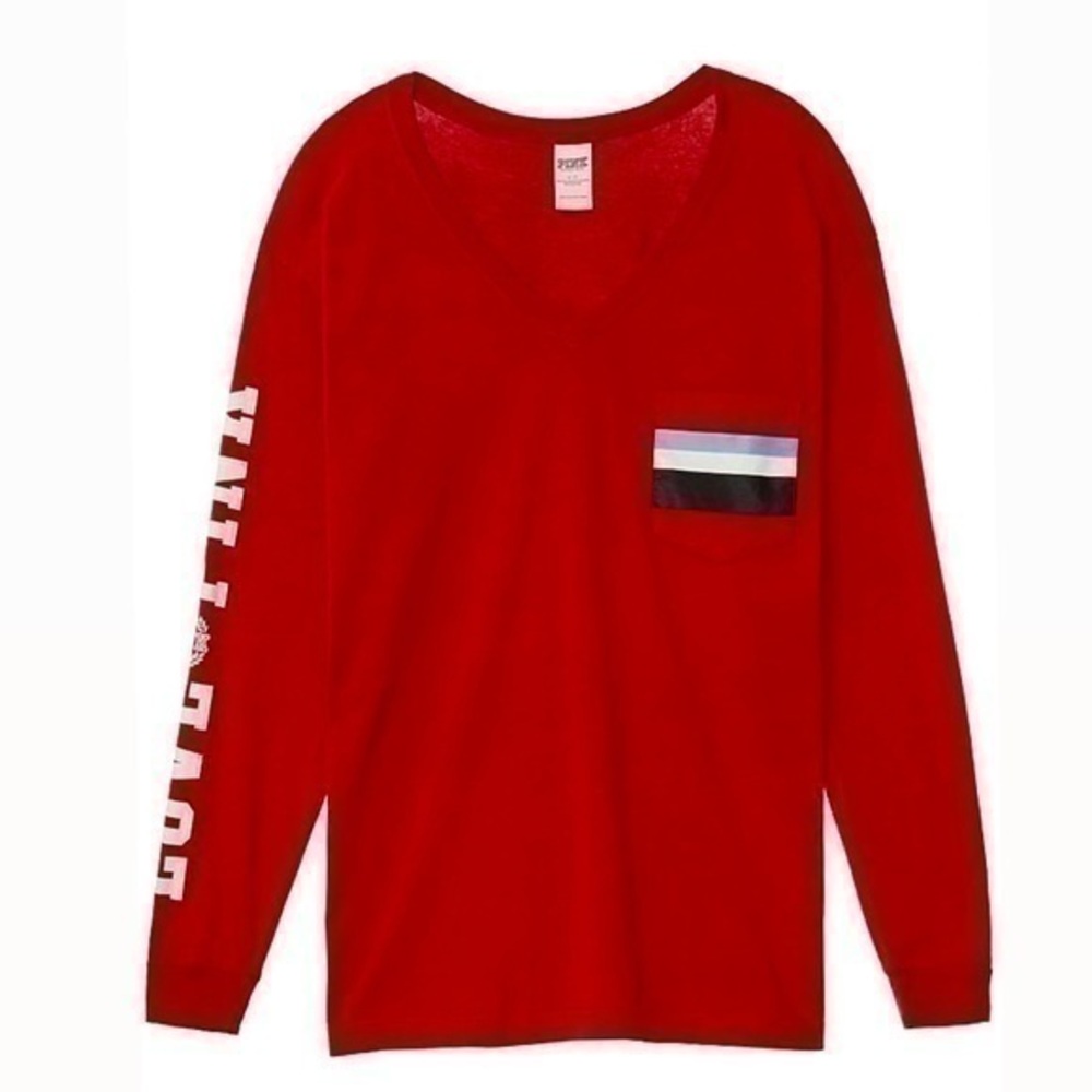 Victoria's Secret VS PINK Campus Long Sleeve V-Neck T-Shirt L barely preloved